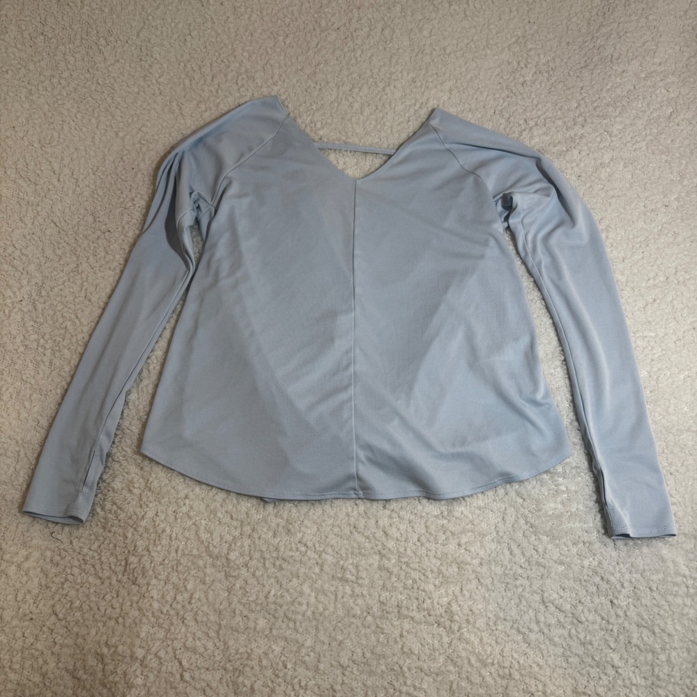 Abercrombie & Fitch Light Blue Ribbed V-Neck Long Sleeve Active Top Thumbholes S